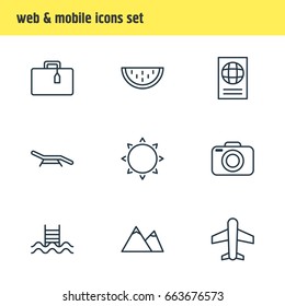 Vector Illustration Of 9 Season Icons. Editable Pack Of Hill, Sunny, Longue And Other Elements.
