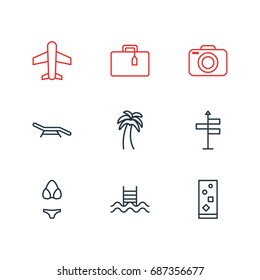 Vector Illustration Of 9 Season Icons. Editable Pack Of Photo Apparatus, Guide, Suitcase And Other Elements.
