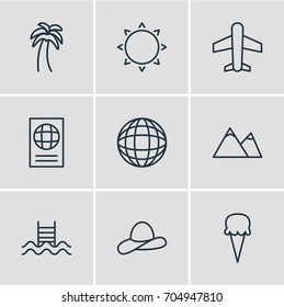 Vector Illustration Of 9 Season Icons. Editable Pack Of Airplane, Hill, Certificate And Other Elements.