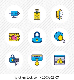 Vector illustration of 9 security icons colored line. Editable set of safe search, security setting, access denied and other icon elements.