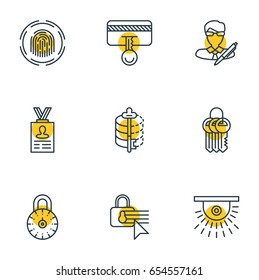Vector Illustration Of 9 Security Icons. Editable Pack Of Camera, Finger Identifier, Confidentiality Options And Other Elements.