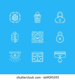 Vector Illustration Of 9 Security Icons. Editable Pack Of Key Collection, Safe Lock, Finger Identifier And Other Elements.