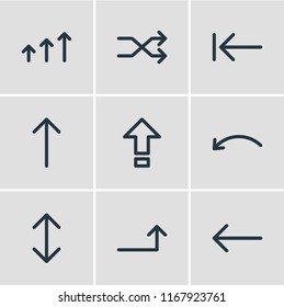 Vector illustration of 9 sign icons line style. Editable set of pointing, backspace, caps lock and other icon elements.