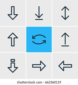 Vector Illustration Of 9 Sign Icons. Editable Pack Of Exchange, Direction, Right And Other Elements.