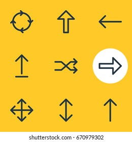 Vector Illustration Of 9 Sign Icons. Editable Pack Of Up, Right, Widen And Other Elements.