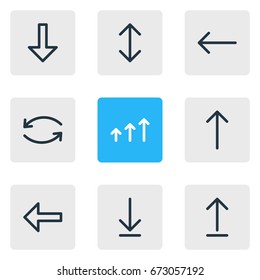 Vector Illustration Of 9 Sign Icons. Editable Pack Of Upwards, Update, Direction And Other Elements.