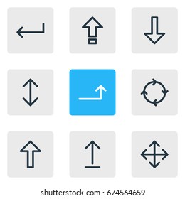 Vector Illustration Of 9 Sign Icons. Editable Pack Of Up, Turn, Circle And Other Elements.