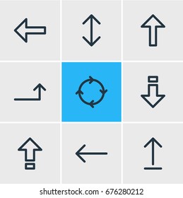 Vector Illustration Of 9 Sign Icons. Editable Pack Of Raise, Down, Up And Other Elements.