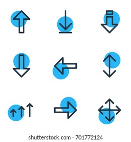 Vector Illustration Of 9 Sign Icons. Editable Pack Of Right, Down, Increase And Other Elements.