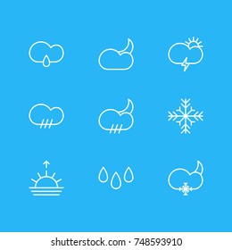 Vector Illustration Of 9 Sky Icons. Editable Pack Of Cloud, Snow, Drip And Other Elements.