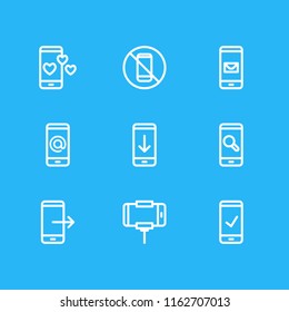 Vector illustration of 9 smartphone icons line style. Editable set of download, message, check and other icon elements.