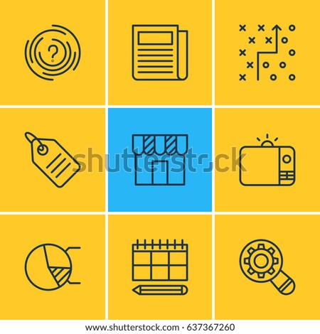 Vector Illustration Of 9 Social Icons. Editable Pack Of Discount Label, Maze, Shop And Other Elements.