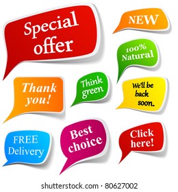 Vector illustration of 9 speech paper labels.