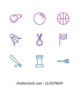 Vector illustration of 9 sport icons line style. Editable set of arrow, basketball, whistle and other icon elements.