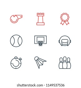 Vector illustration of 9 sport icons line style. Editable set of chess figure, helmet, hoop and other icon elements.