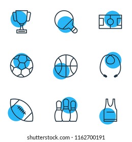 Vector illustration of 9 sport icons line style. Editable set of field, ping, championship and other icon elements.
