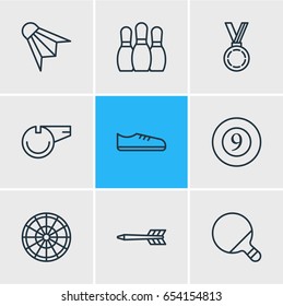 Vector Illustration Of 9 Sport Icons. Editable Pack Of Target, Bowling, Gumshoes And Other Elements.