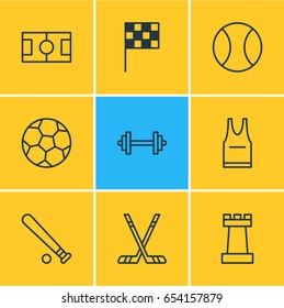 Vector Illustration Of 9 Sport Icons. Editable Pack Of Finish, T-Shirt, Barbell And Other Elements.