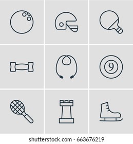 Vector Illustration Of 9 Sport Icons. Editable Pack Of Cue, Pawn, Pong And Other Elements.