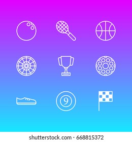 Vector Illustration Of 9 Sport Icons. Editable Pack Of Goblet, Finish, Target And Other Elements.