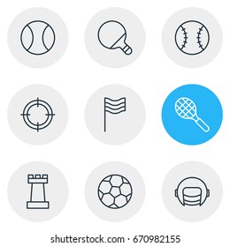 Vector Illustration Of 9 Sport Icons. Editable Pack Of Soccer, Batting, Pong And Other Elements.