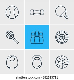 Vector Illustration Of 9 Sport Icons. Editable Pack Of Bowling, Pong, Rocket And Other Elements.