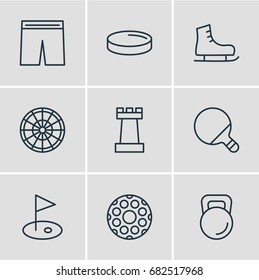 Vector Illustration Of 9 Sport Icons. Editable Pack Of Pong, Weight, Pawn And Other Elements.