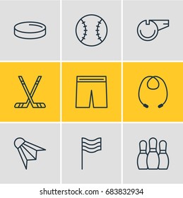 Vector Illustration Of 9 Sport Icons. Editable Pack Of Uniform, Puck, Badminton And Other Elements.