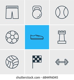 Vector Illustration Of 9 Sport Icons. Editable Pack Of Game, Uniform, Pawn And Other Elements.