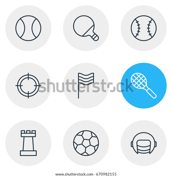 Vector Illustration Of 9 Sport\
Icons. Editable Pack Of Soccer, Batting, Pong And Other\
Elements.