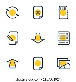Vector illustration of 9 storage icons line style. Editable set of sync, edit, delete file and other icon elements.