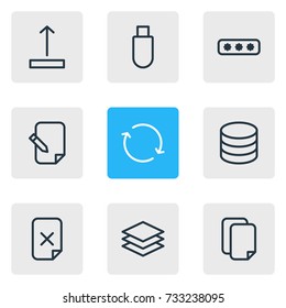 Vector Illustration Of 9 Storage Icons. Editable Pack Of Agreement, Remove, Flash Drive And Other Elements.