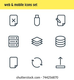 Vector Illustration Of 9 Storage Icons. Editable Pack Of Synchronize, File, Agreement And Other Elements.