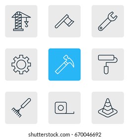 Vector Illustration Of 9 Structure Icons. Editable Pack Of Roller, Lifting, Handle Hit Elements.