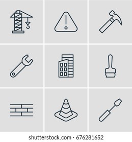 Vector Illustration Of 9 Structure Icons. Editable Pack Of Paintbrush, Lifting, Apartment And Other Elements.
