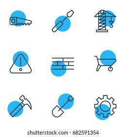 Vector Illustration Of 9 Structure Icons. Editable Pack Of Hacksaw, Handcart, Cogwheel Elements.