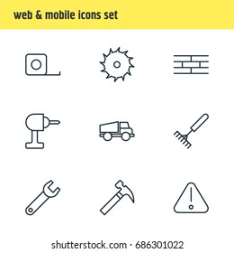 Vector Illustration Of 9 Structure Icons. Editable Pack Of Road Sign, Handle Hit, Harrow Elements.