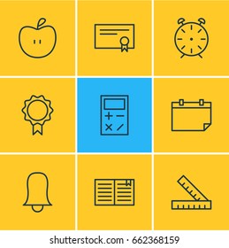 Vector Illustration Of 9 Studies Icons. Editable Pack Of Calculate, Jingle, Meter And Other Elements.