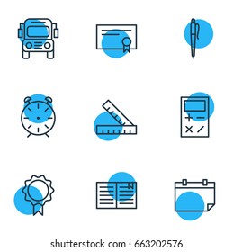 Vector Illustration Of 9 Studies Icons. Editable Pack Of Car, Date, Calculate And Other Elements.