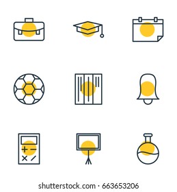 Vector Illustration Of 9 Studies Icons. Editable Pack Of Cap, Write Table, Football And Other Elements.