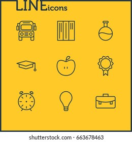 Vector Illustration Of 9 Studies Icons. Editable Pack Of Bookshelf, Trophy, Bulb And Other Elements.