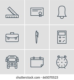 Vector Illustration Of 9 Studies Icons. Editable Pack Of Portfolio, Car, Pencil And Other Elements.