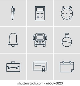 Vector Illustration Of 9 Studies Icons. Editable Pack Of Calculate, Date, Portfolio And Other Elements.