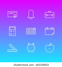 Vector Illustration Of 9 Studies Icons. Editable Pack Of Date, Diploma, Clock And Other Elements.