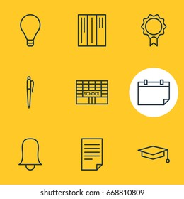 Vector Illustration Of 9 Studies Icons. Editable Pack Of School, Paper, Cap And Other Elements.