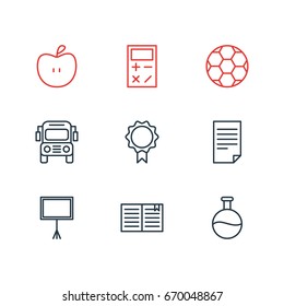 Vector Illustration Of 9 Studies Icons. Editable Pack Of Fruit, Trophy, Car And Other Elements.