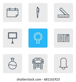 Vector Illustration Of 9 Studies Icons. Editable Pack Of Pencil, Trophy, Textbook And Other Elements.