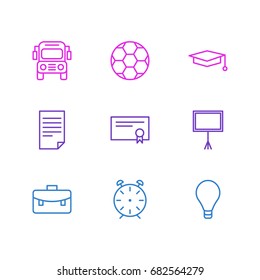 Vector Illustration Of 9 Studies Icons. Editable Pack Of Paper, Diploma, Car And Other Elements.