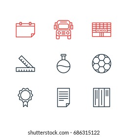 Vector Illustration Of 9 Studies Icons. Editable Pack Of School, Meter, Football And Other Elements.