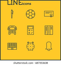 Vector Illustration Of 9 Studies Icons. Editable Pack Of Clock, School, Car And Other Elements.